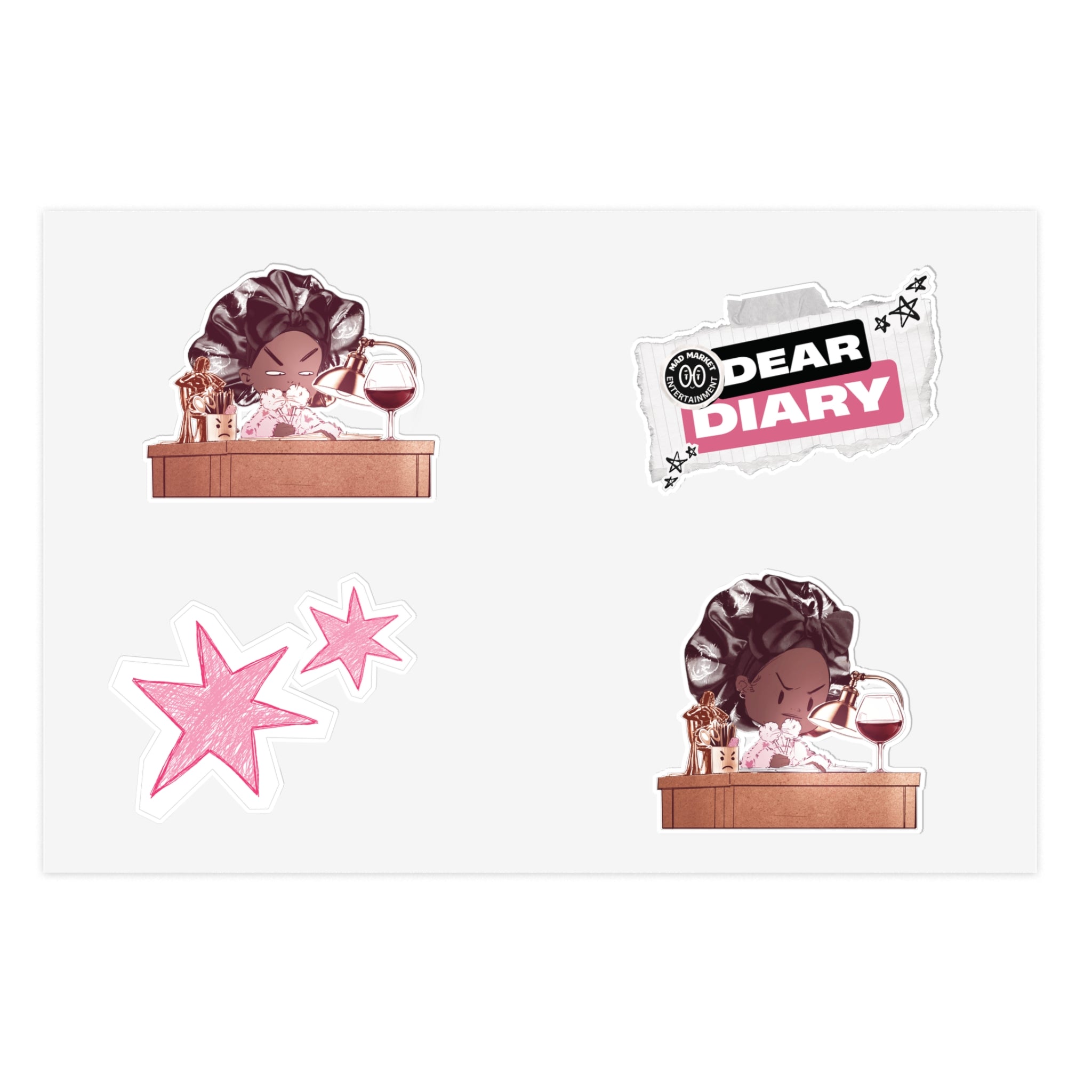 Dear Diary Sticker Sheet — Cute Wine & Journaling Character Stickers