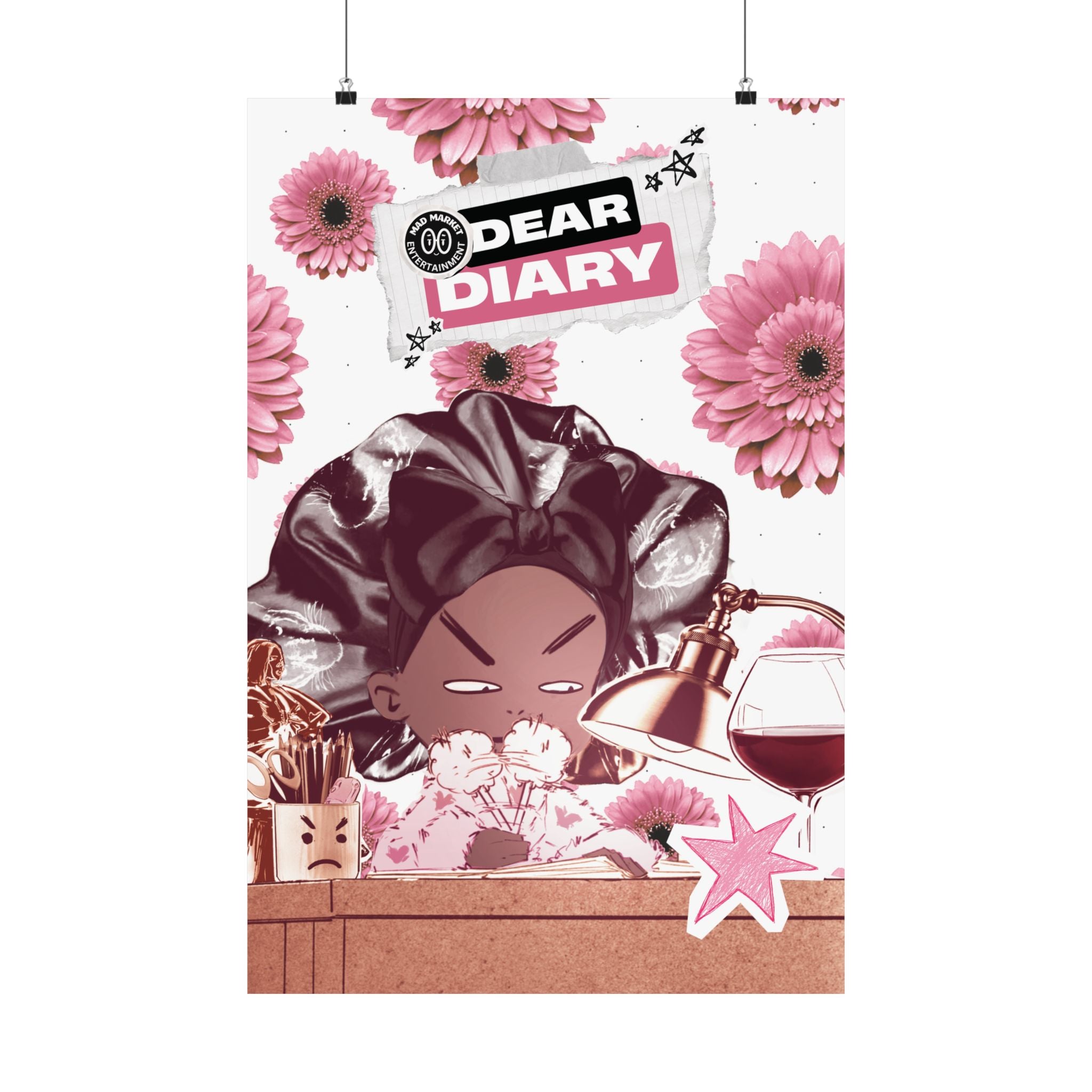 Dear Diary Matte Vertical Poster — Dear Diary Illustration (Wine & Planner)