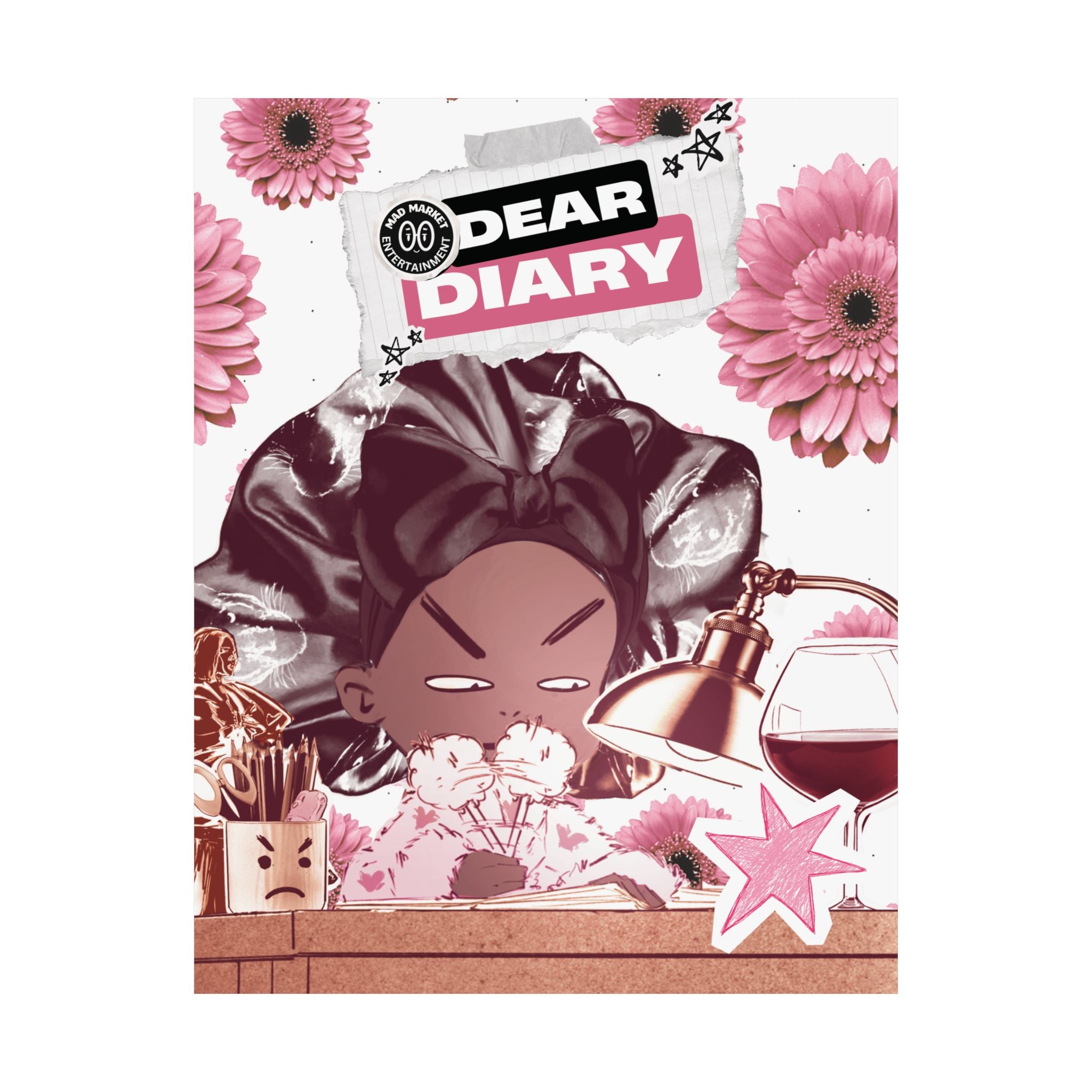 Dear Diary Matte Vertical Poster — Dear Diary Illustration (Wine & Planner)
