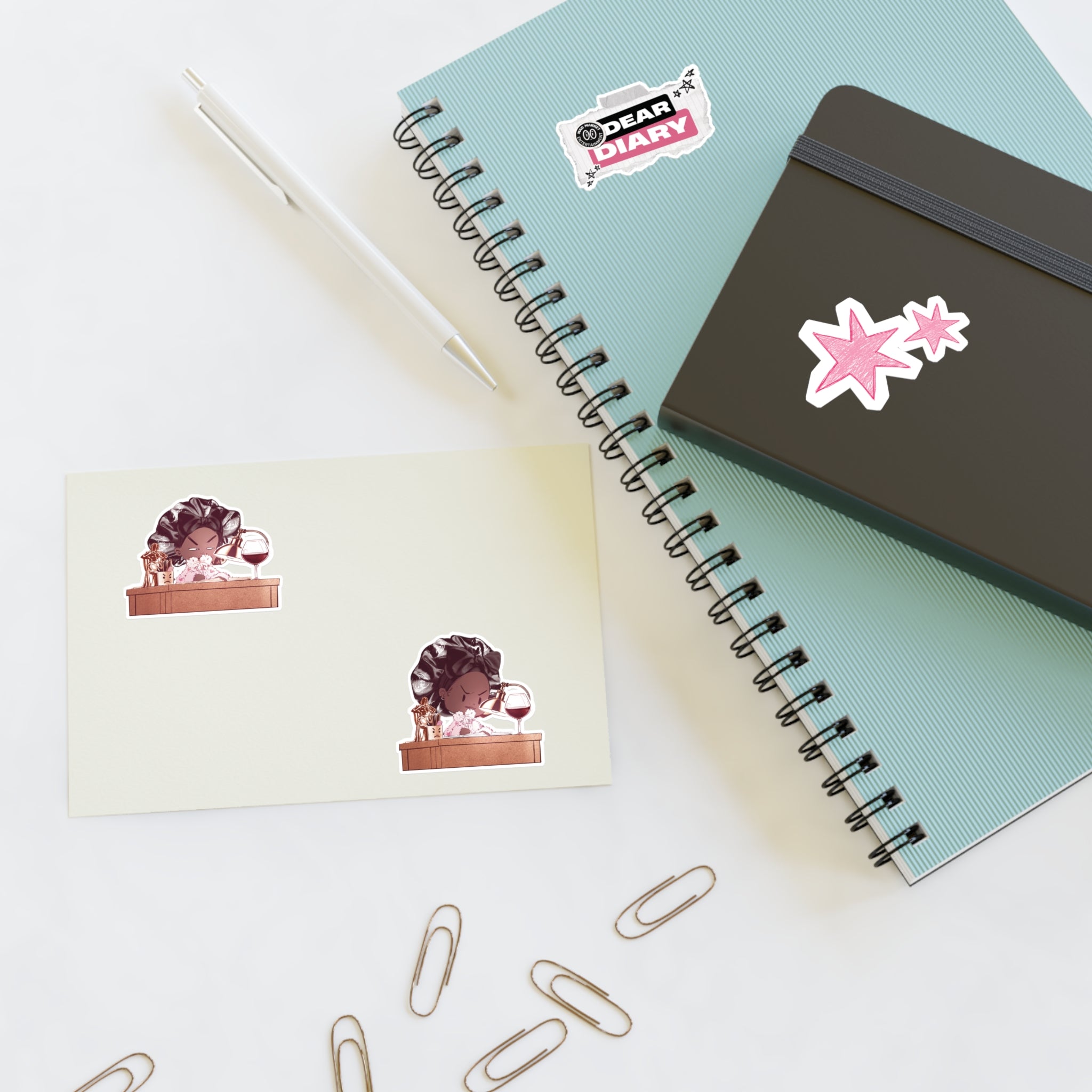 Dear Diary Sticker Sheet — Cute Wine & Journaling Character Stickers