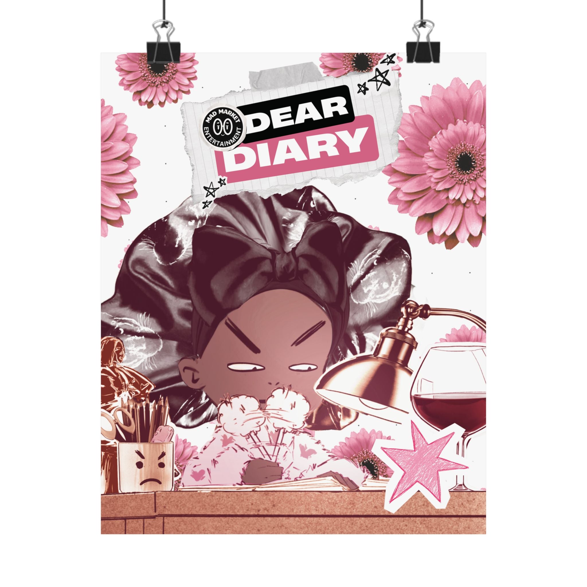 Dear Diary Matte Vertical Poster — Dear Diary Illustration (Wine & Planner)