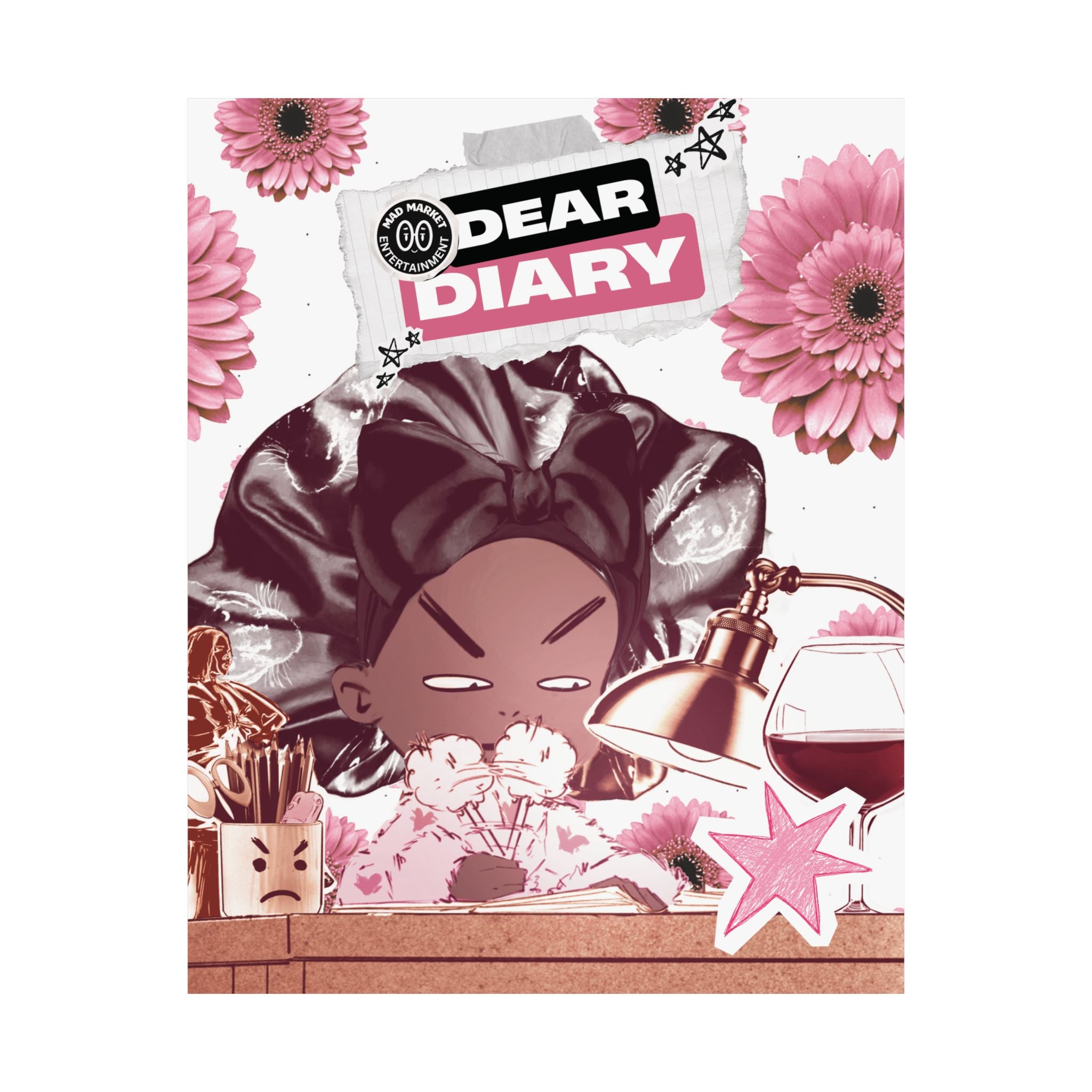 Dear Diary Matte Vertical Poster — Dear Diary Illustration (Wine & Planner)