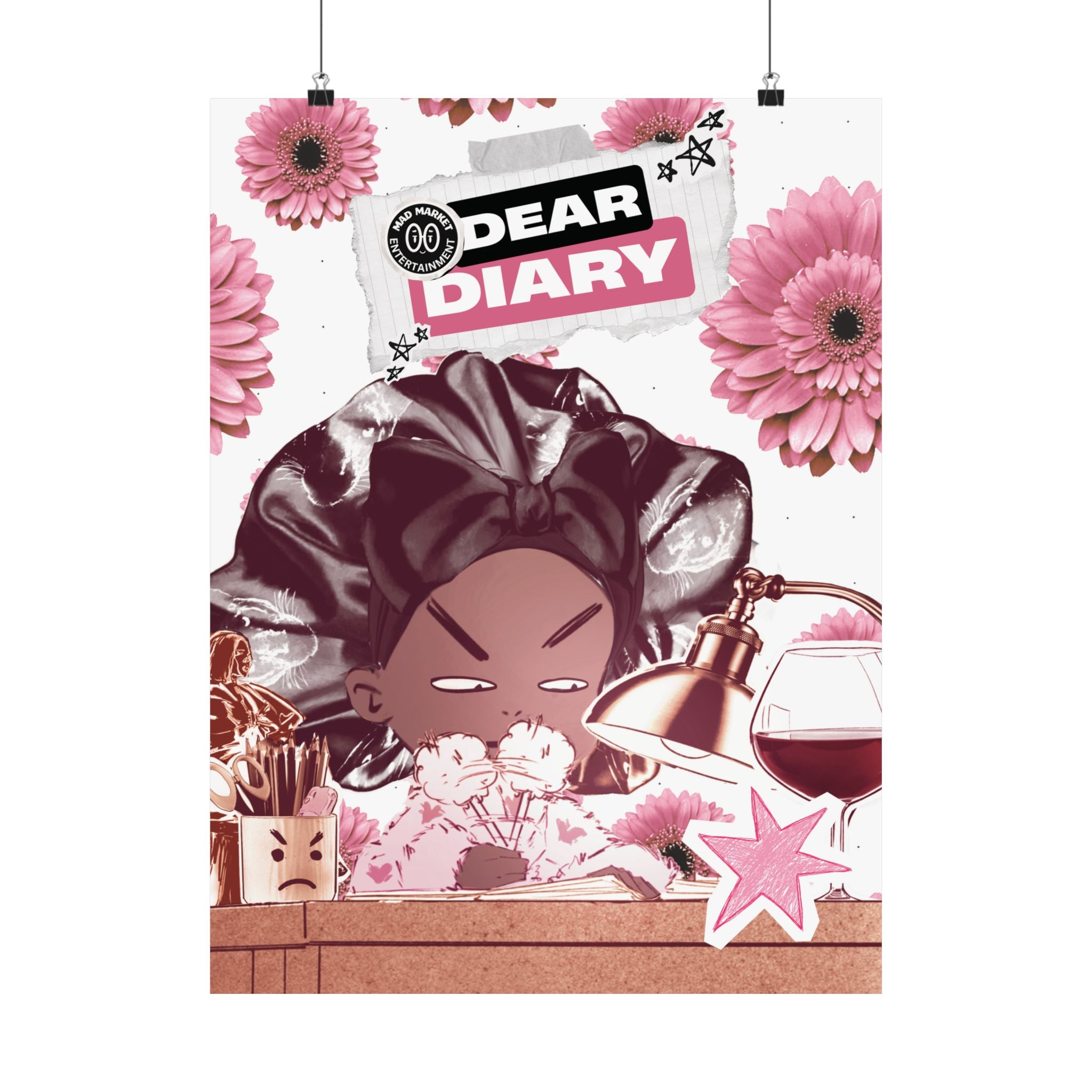 Dear Diary Matte Vertical Poster — Dear Diary Illustration (Wine & Planner)